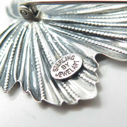 JEWELART 925 Sterling Silver Antique Art Deco Textured Leaf Pin Brooch