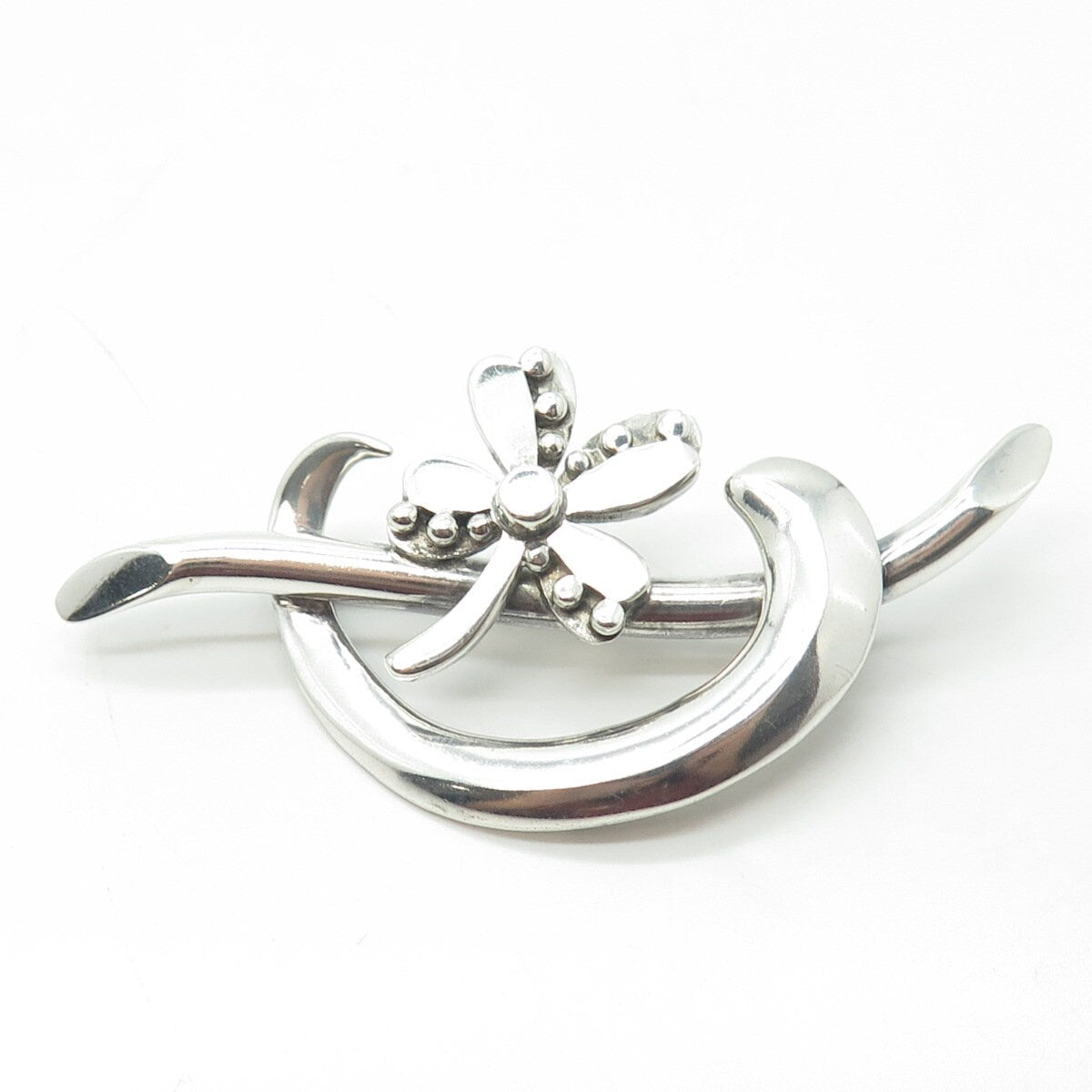 925 Sterling Silver Vintage Mexico Floral Blossom Pin Brooch