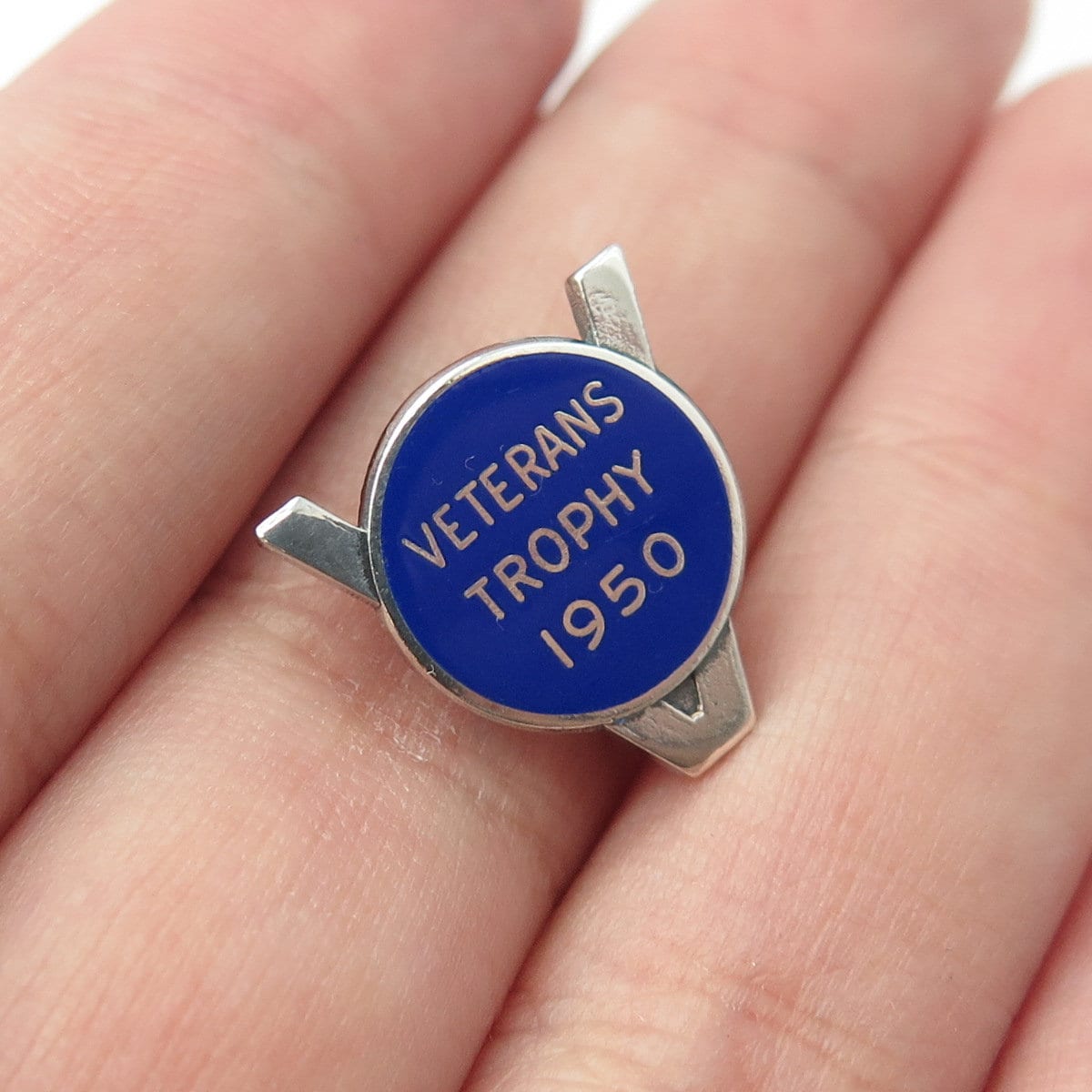 925 Sterling Silver Vintage Enamel Veterans Trophy - 1950 Pin Brooch