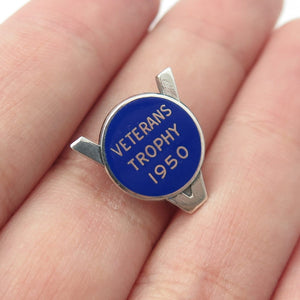 925 Sterling Silver Vintage Enamel Veterans Trophy - 1950 Pin Brooch