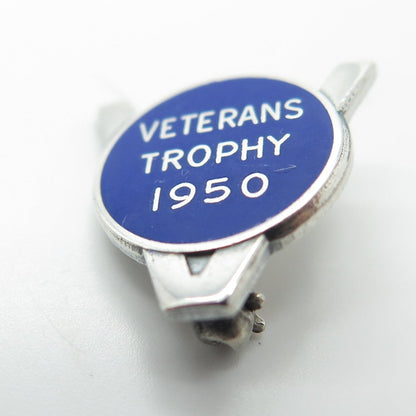 925 Sterling Silver Vintage Enamel Veterans Trophy - 1950 Pin Brooch