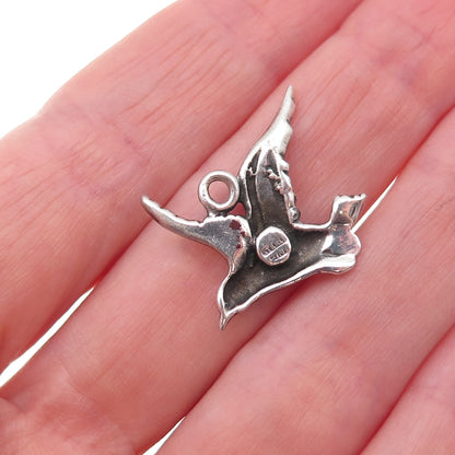 Cini 925 Sterling Silver Antique Art Deco Bird Oxidized Charm Pendant