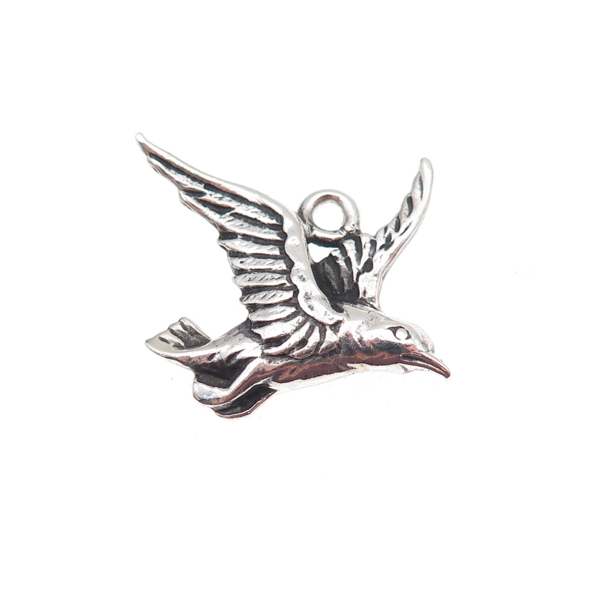 Cini 925 Sterling Silver Antique Art Deco Bird Oxidized Charm Pendant
