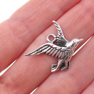 Cini 925 Sterling Silver Antique Art Deco Bird Oxidized Charm Pendant