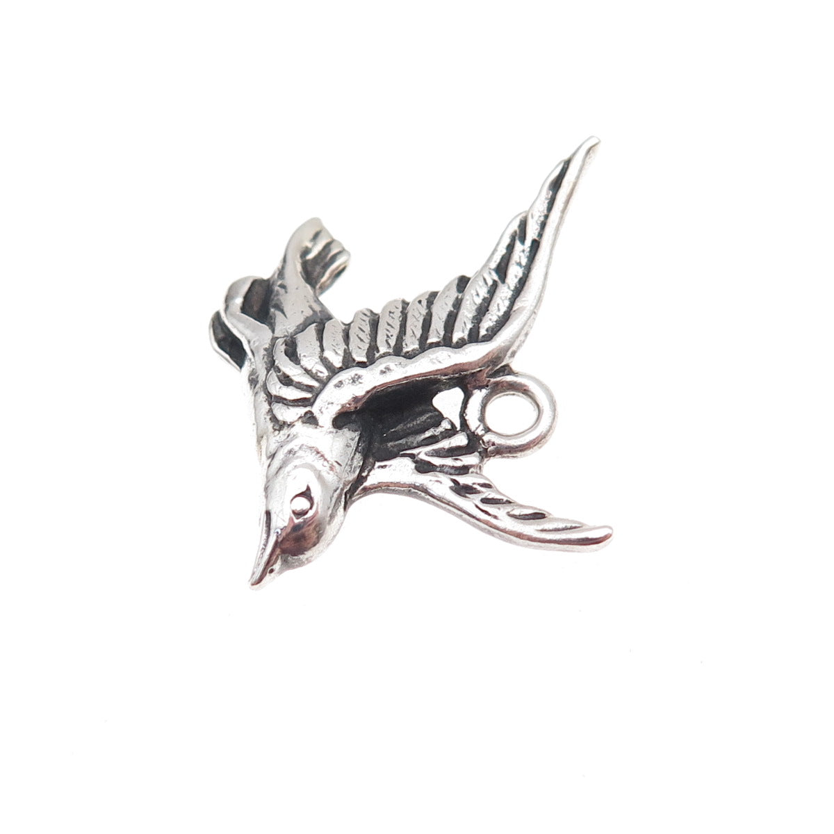 Cini 925 Sterling Silver Antique Art Deco Bird Oxidized Charm Pendant
