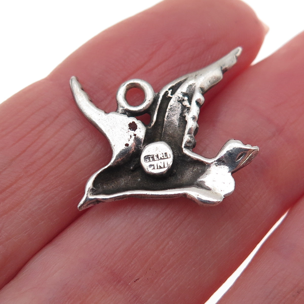 Cini 925 Sterling Silver Antique Art Deco Bird Oxidized Charm Pendant