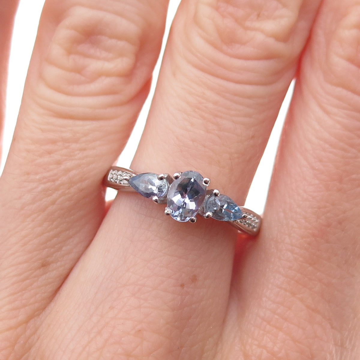 Chuck Clemency Sterling Silver Real Round & Pear-Cut Tanzanite Ring Size 8.25