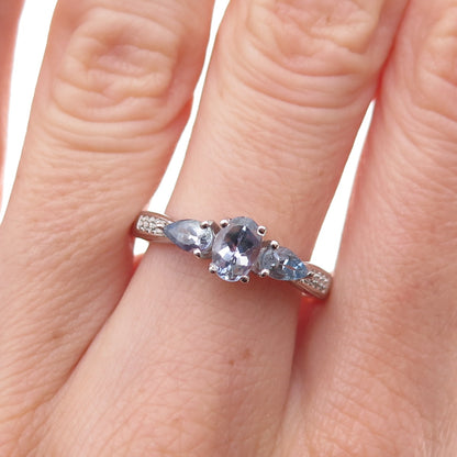 Chuck Clemency Sterling Silver Real Round & Pear-Cut Tanzanite Ring Size 8.25