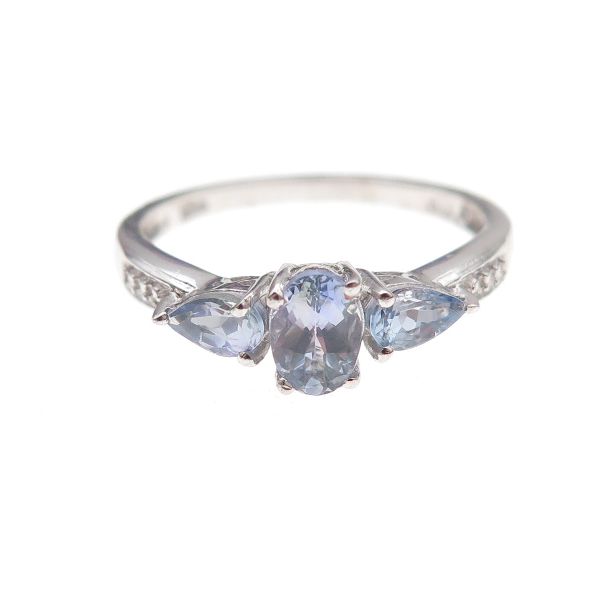 Chuck Clemency Sterling Silver Real Round & Pear-Cut Tanzanite Ring Size 8.25