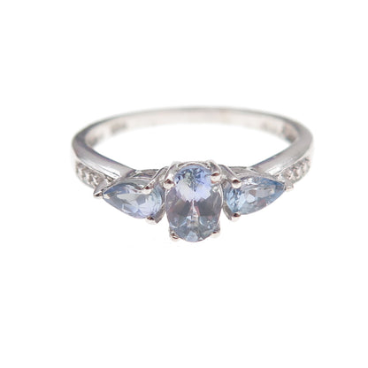Chuck Clemency Sterling Silver Real Round & Pear-Cut Tanzanite Ring Size 8.25
