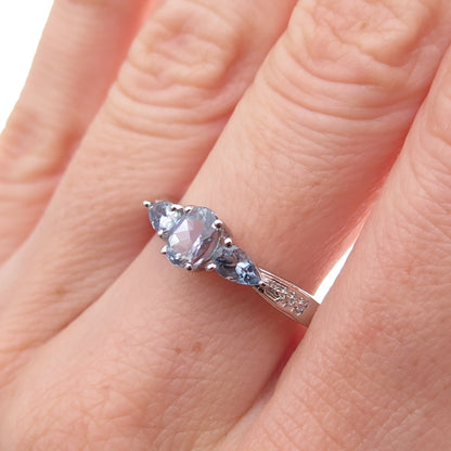 Chuck Clemency Sterling Silver Real Round & Pear-Cut Tanzanite Ring Size 8.25
