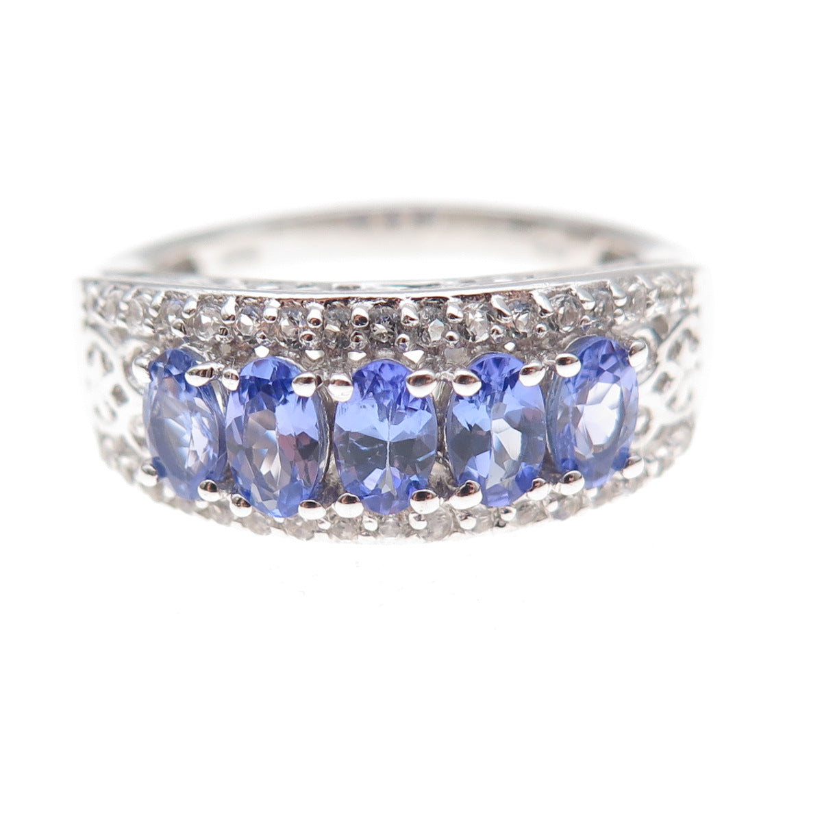 Chuck Clemency 925 Sterling Silver Real Tanzanite & White Topaz Ring Size 8.25