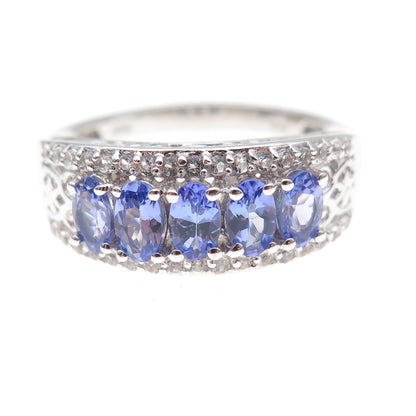 Chuck Clemency 925 Sterling Silver Real Tanzanite & White Topaz Ring Size 8.25