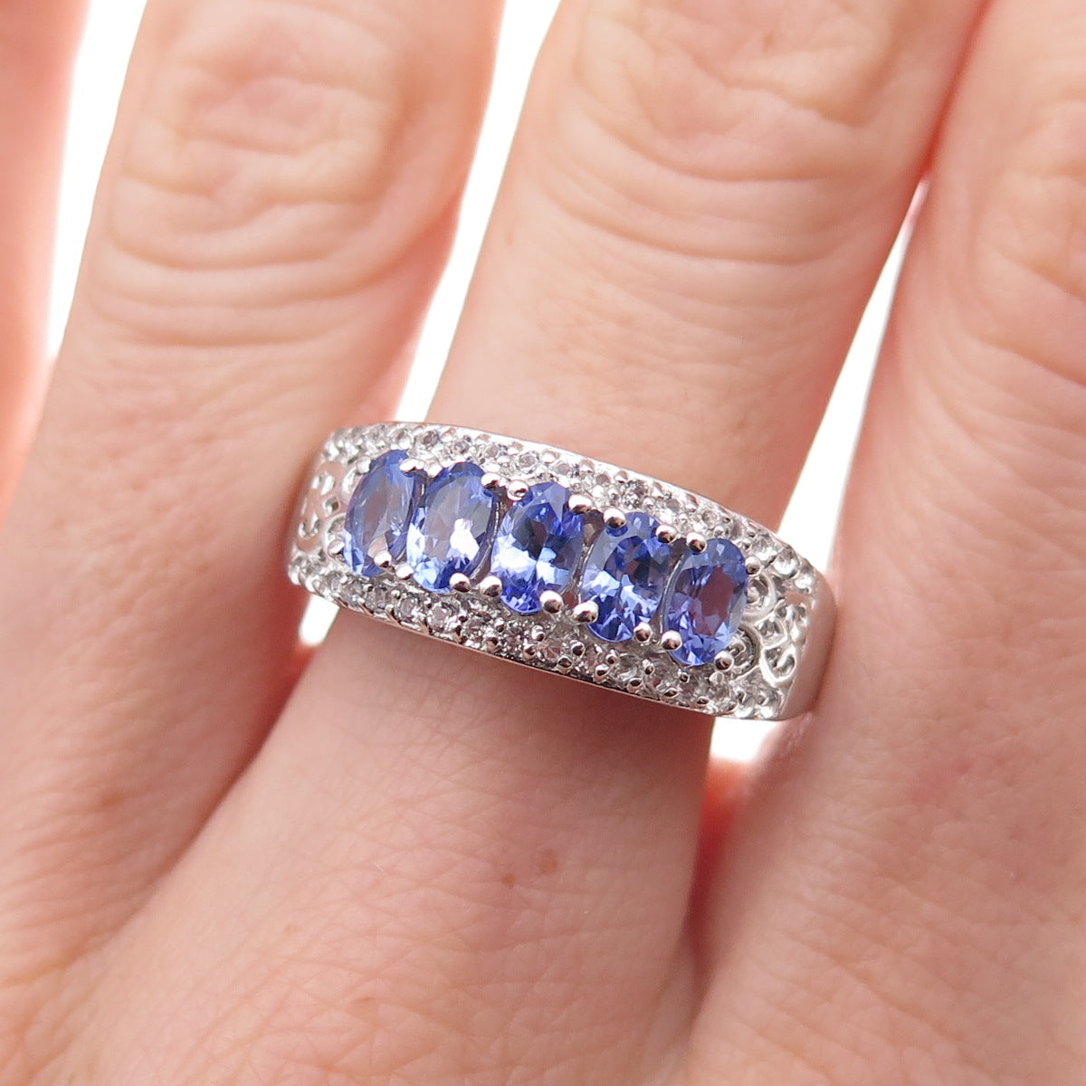 Chuck Clemency 925 Sterling Silver Real Tanzanite & White Topaz Ring Size 8.25