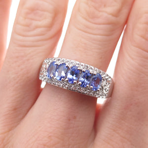 Chuck Clemency 925 Sterling Silver Real Tanzanite & White Topaz Ring Size 8.25