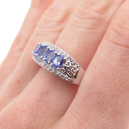 Chuck Clemency 925 Sterling Silver Real Tanzanite & White Topaz Ring Size 8.25