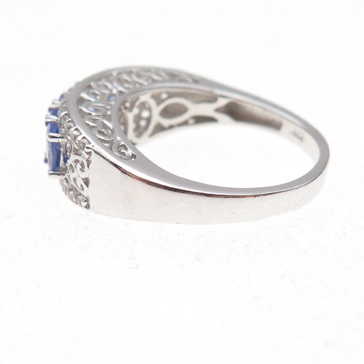 Chuck Clemency 925 Sterling Silver Real Tanzanite & White Topaz Ring Size 8.25