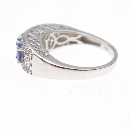 Chuck Clemency 925 Sterling Silver Real Tanzanite & White Topaz Ring Size 8.25