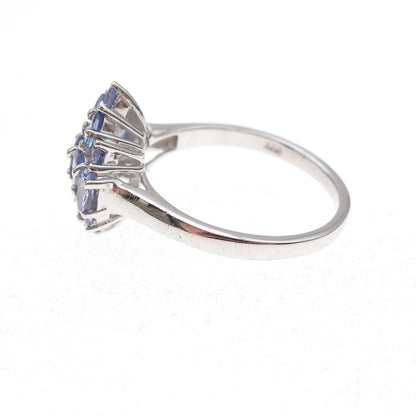 Chuck Clemency 925 Sterling Silver Real Oval-Cut Tanzanite Cluster Ring Size 7