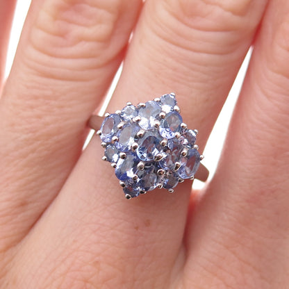 Chuck Clemency 925 Sterling Silver Real Oval-Cut Tanzanite Cluster Ring Size 7