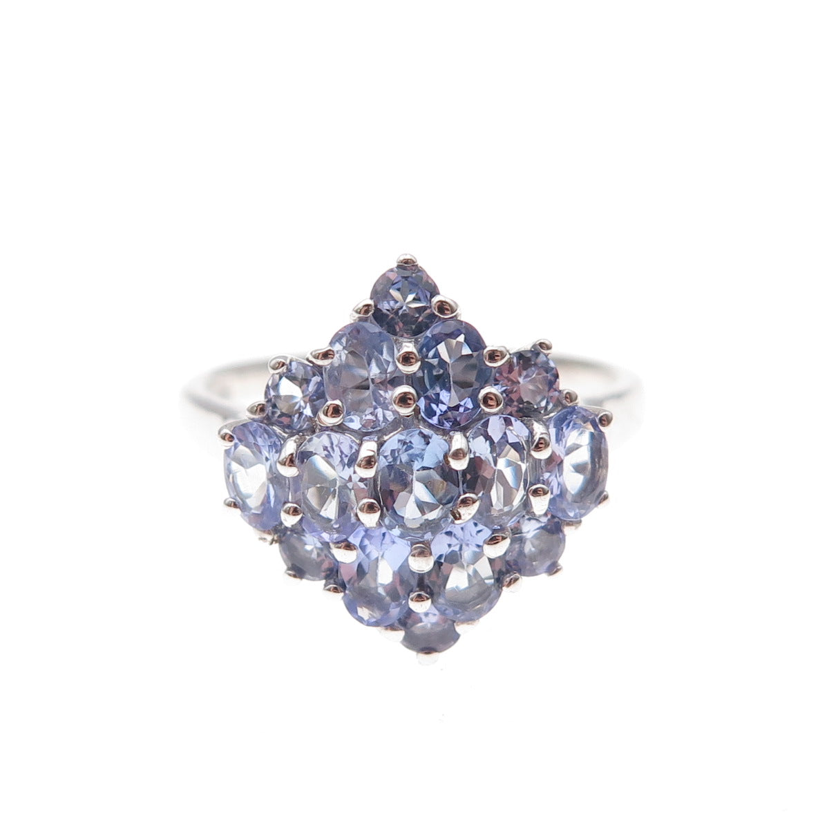 Chuck Clemency 925 Sterling Silver Real Oval-Cut Tanzanite Cluster Ring Size 7