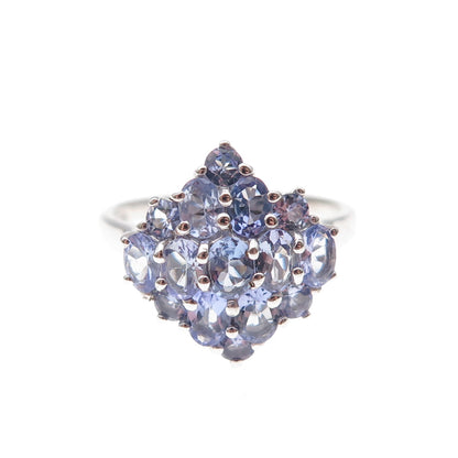 Chuck Clemency 925 Sterling Silver Real Oval-Cut Tanzanite Cluster Ring Size 7