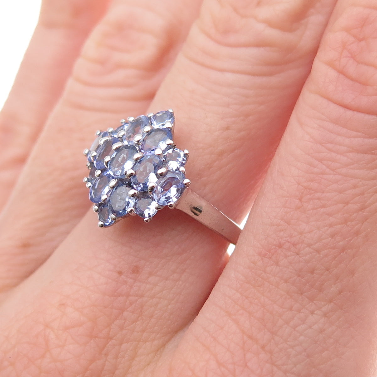 Chuck Clemency 925 Sterling Silver Real Oval-Cut Tanzanite Cluster Ring Size 7