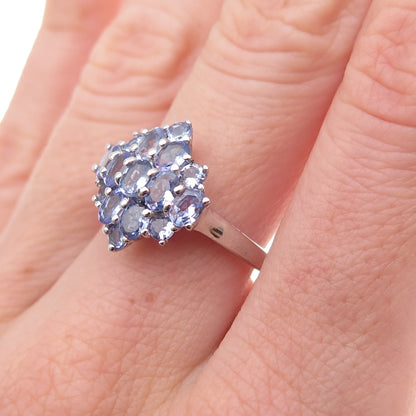Chuck Clemency 925 Sterling Silver Real Oval-Cut Tanzanite Cluster Ring Size 7