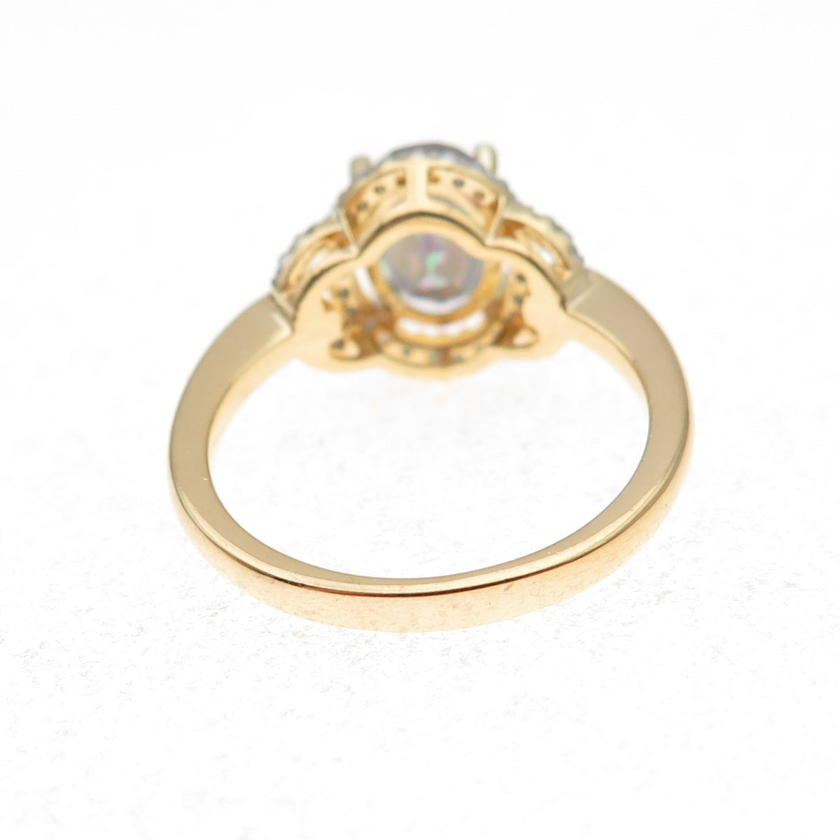 Sai 925 Sterling Silver Gold Plated Real Diamond & Mystic Topaz Ring Size 7