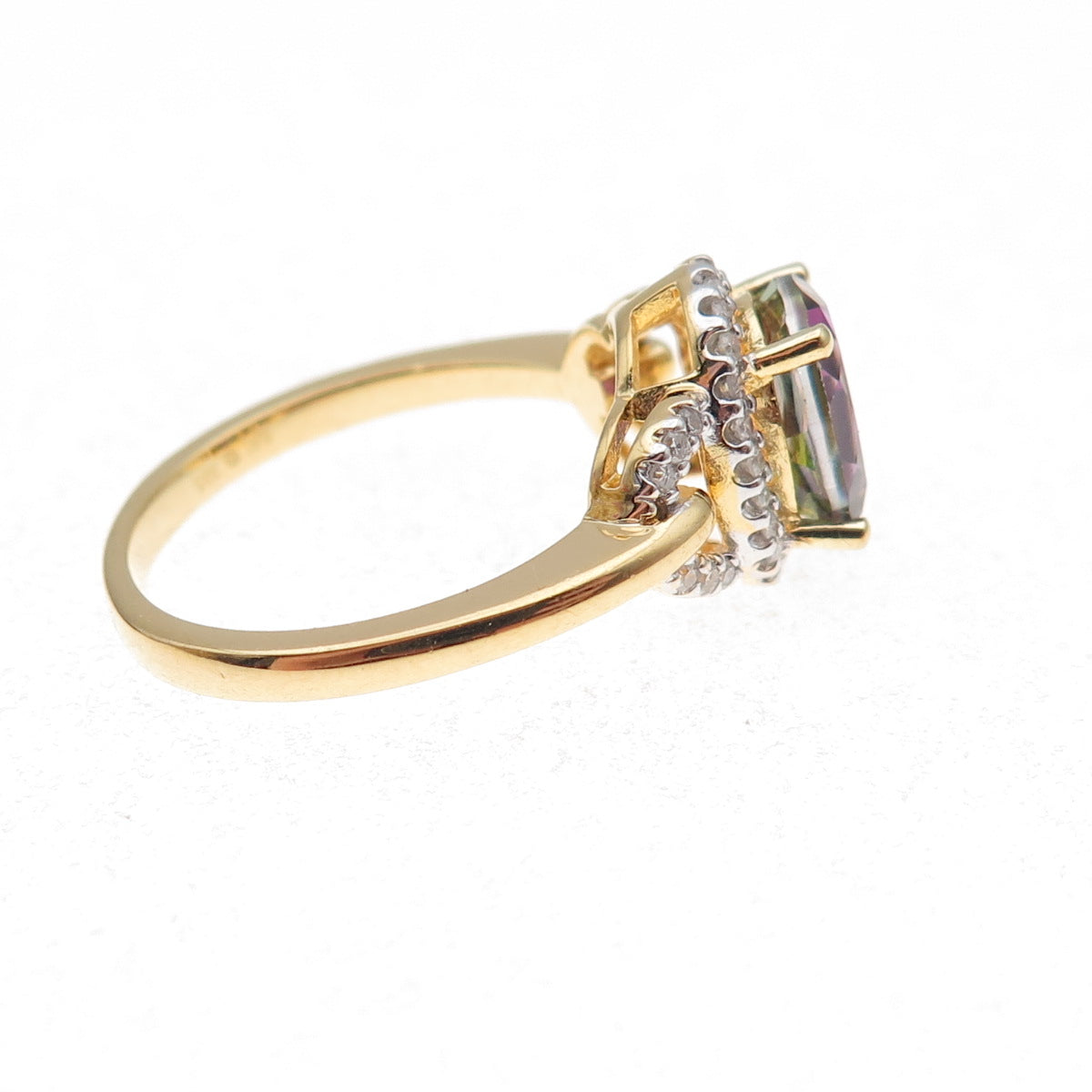 Sai 925 Sterling Silver Gold Plated Real Diamond & Mystic Topaz Ring Size 7