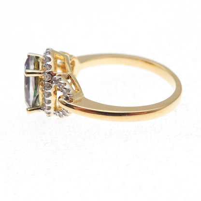 Sai 925 Sterling Silver Gold Plated Real Diamond & Mystic Topaz Ring Size 7