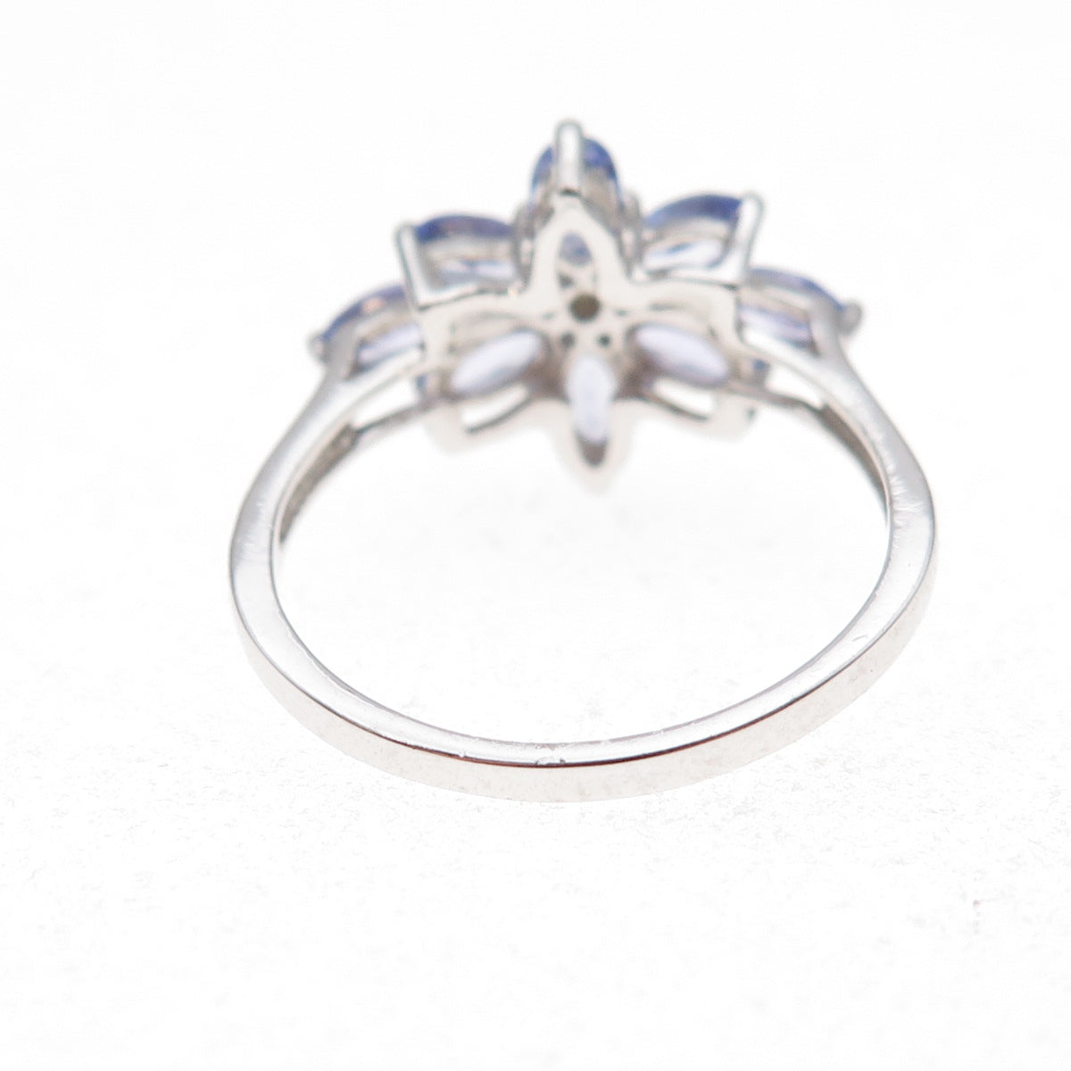 925 Sterling Silver Real Tanzanite & White Topaz Floral Ring Size 8
