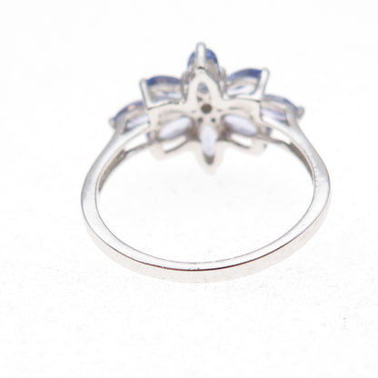 925 Sterling Silver Real Tanzanite & White Topaz Floral Ring Size 8