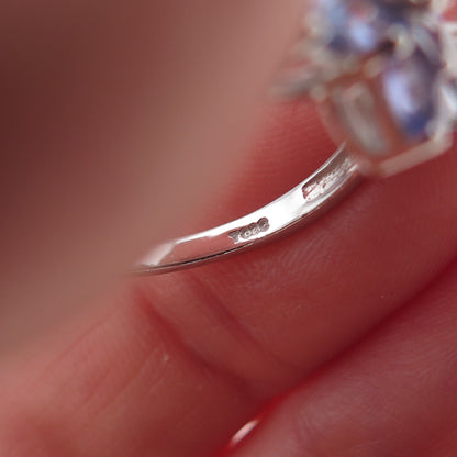 925 Sterling Silver Real Tanzanite & White Topaz Floral Ring Size 8