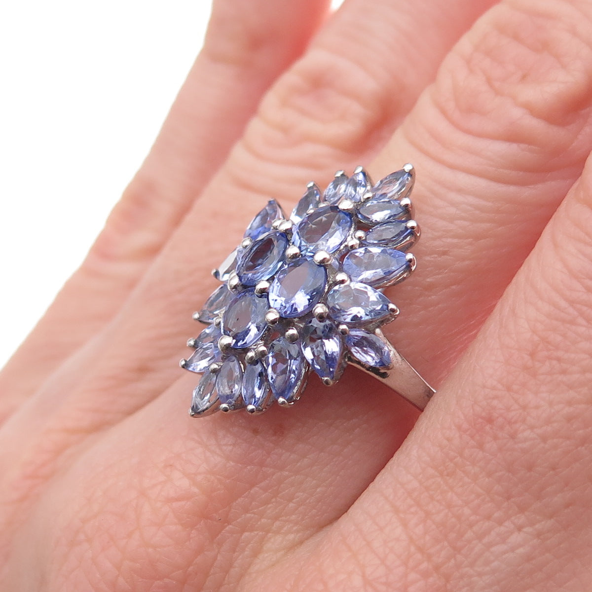 Chuck Clemency 925 Sterling Silver Real Tanzanite Cluster Ring Size 8