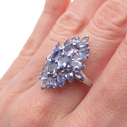 Chuck Clemency 925 Sterling Silver Real Tanzanite Cluster Ring Size 8