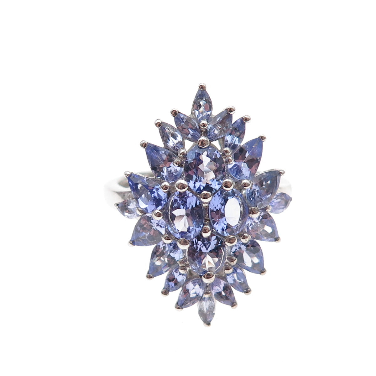 Chuck Clemency 925 Sterling Silver Real Tanzanite Cluster Ring Size 8