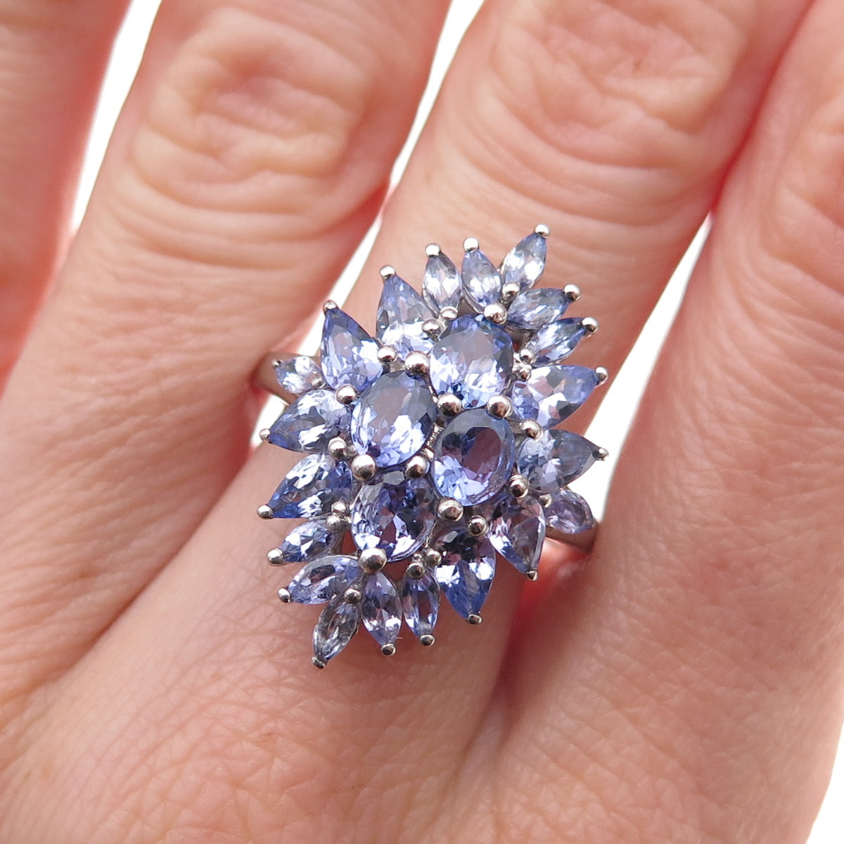Chuck Clemency 925 Sterling Silver Real Tanzanite Cluster Ring Size 8