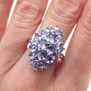 Chuck Clemency 925 Sterling Silver Real Tanzanite Cluster Ring Size 8