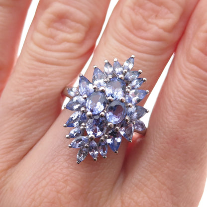 Chuck Clemency 925 Sterling Silver Real Tanzanite Cluster Ring Size 8