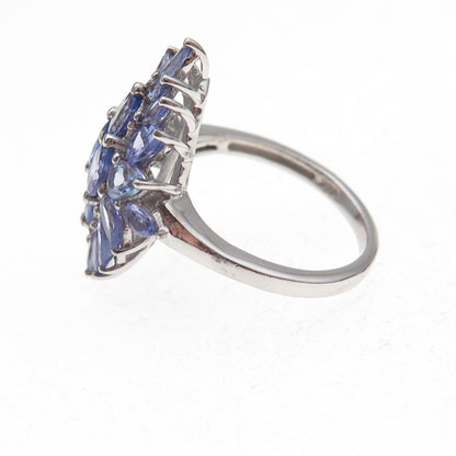 Chuck Clemency 925 Sterling Silver Real Tanzanite Cluster Ring Size 8
