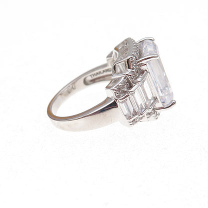 Dee Berkle 925 Sterling Silver Emerald & Round-Cut C Z Engagement Ring Size 6
