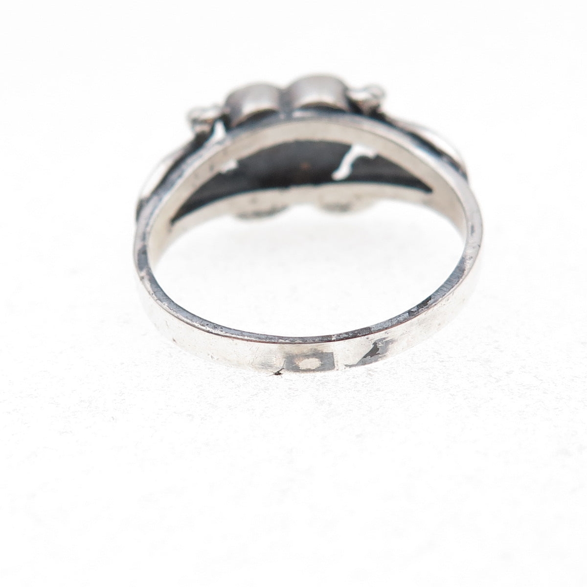 925 Sterling Silver Vintage Real Turquoise Heart Oxidized Ring Size 6.75
