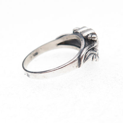 925 Sterling Silver Vintage Real Turquoise Heart Oxidized Ring Size 6.75