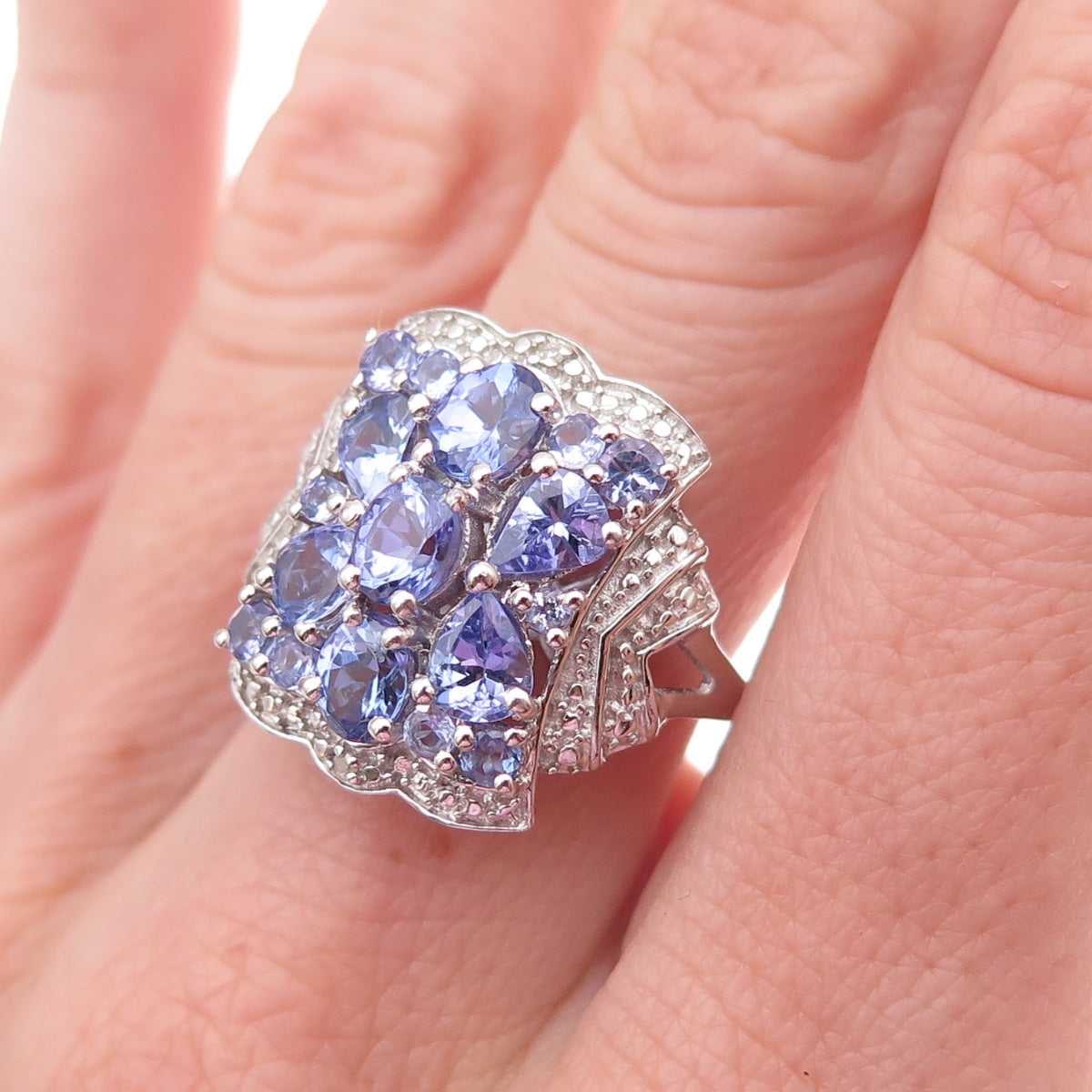 Chuck Clemency 925 Sterling Silver Real Diamond & Tanzanite Ring Size 8