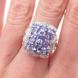 Chuck Clemency 925 Sterling Silver Real Diamond & Tanzanite Ring Size 8