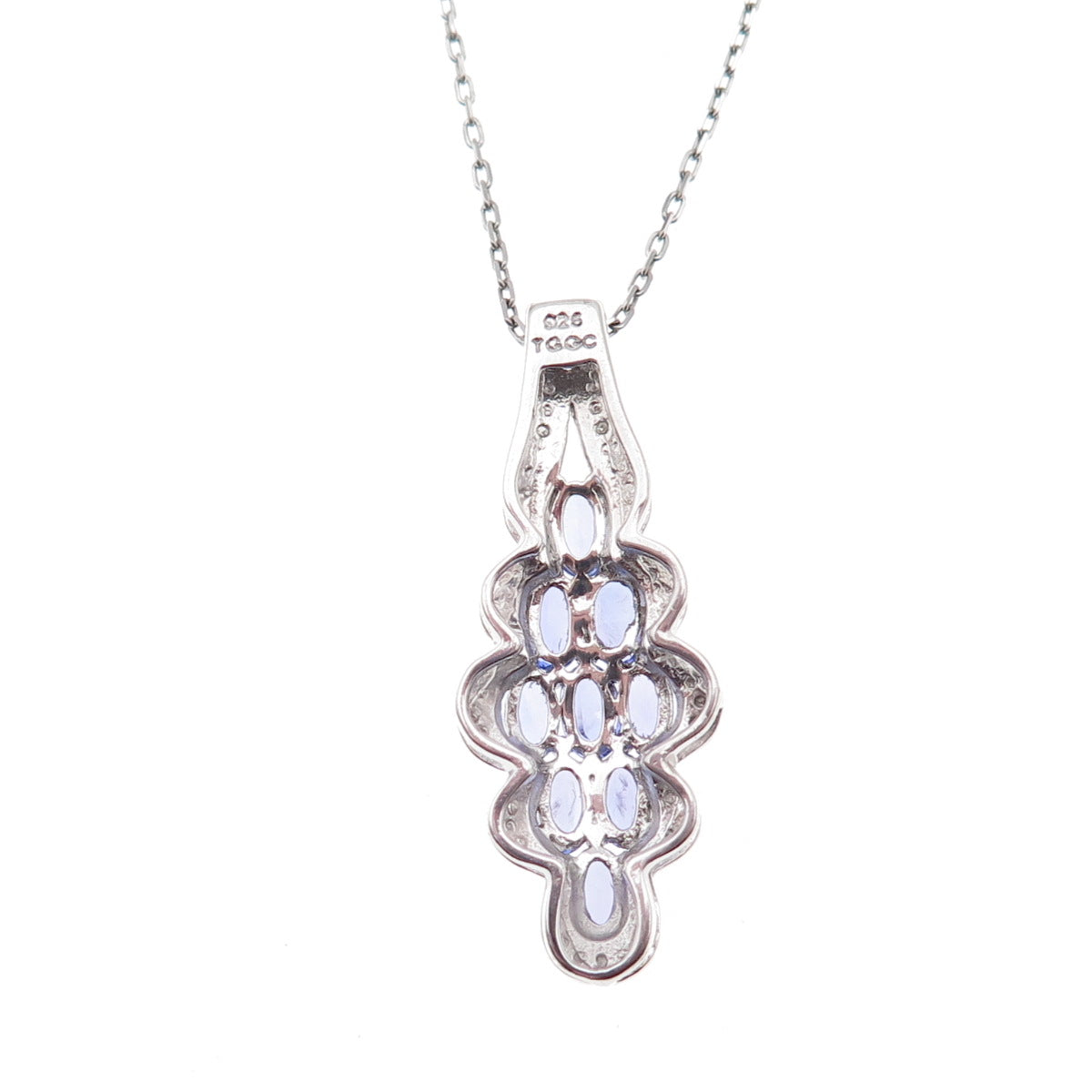 925 Sterling Silver Real Diamond & Tanzanite Cable Chain Necklace 18"
