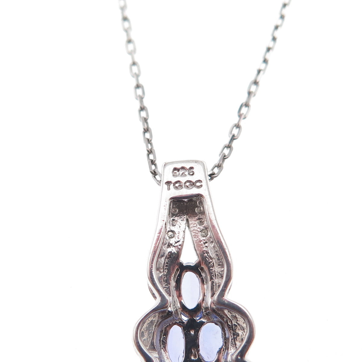 925 Sterling Silver Real Diamond & Tanzanite Cable Chain Necklace 18"