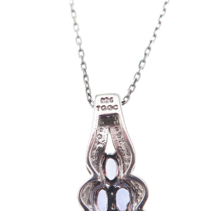 925 Sterling Silver Real Diamond & Tanzanite Cable Chain Necklace 18"