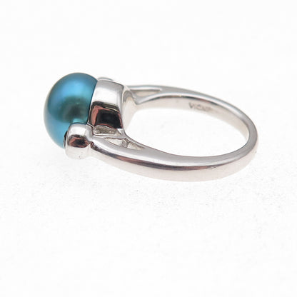 925 Sterling Silver Real Pearl & Blue Topaz Ring Size 6